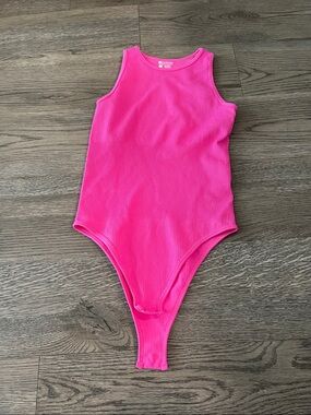 Ribbed Tank Bodysuit in Bright Pink